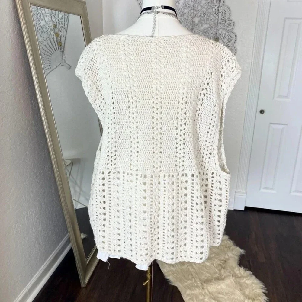 Off White Boho Crochet Knit Vest